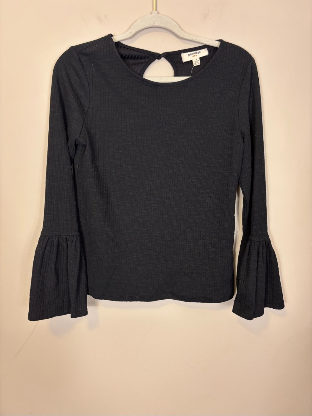 New Porridge Anthropologie Black Ribbed Bell-Sleeve Women's Top Small